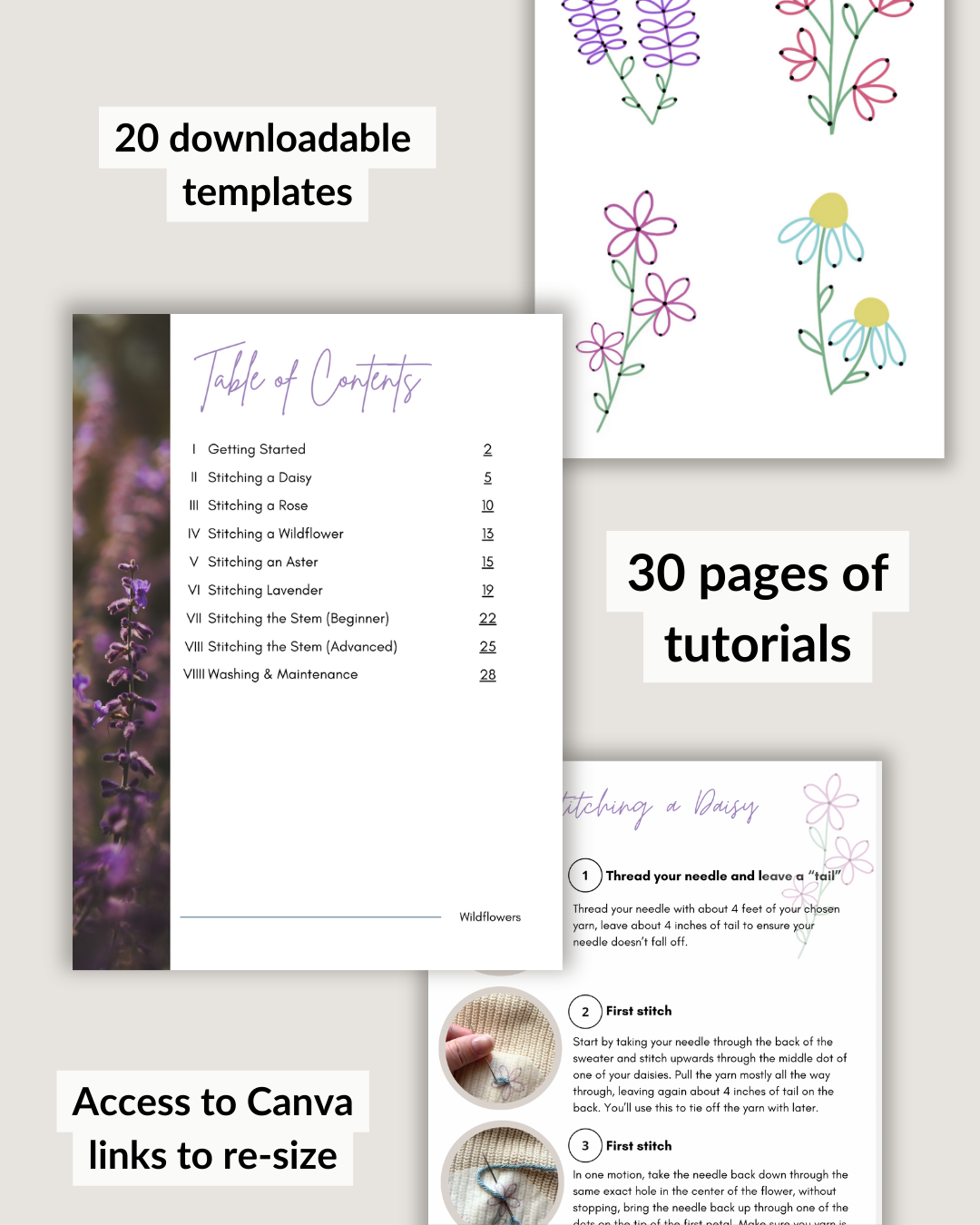 Wildflower Blanket, Sweater, and Floral Embroidery Patterns (Digital Download)