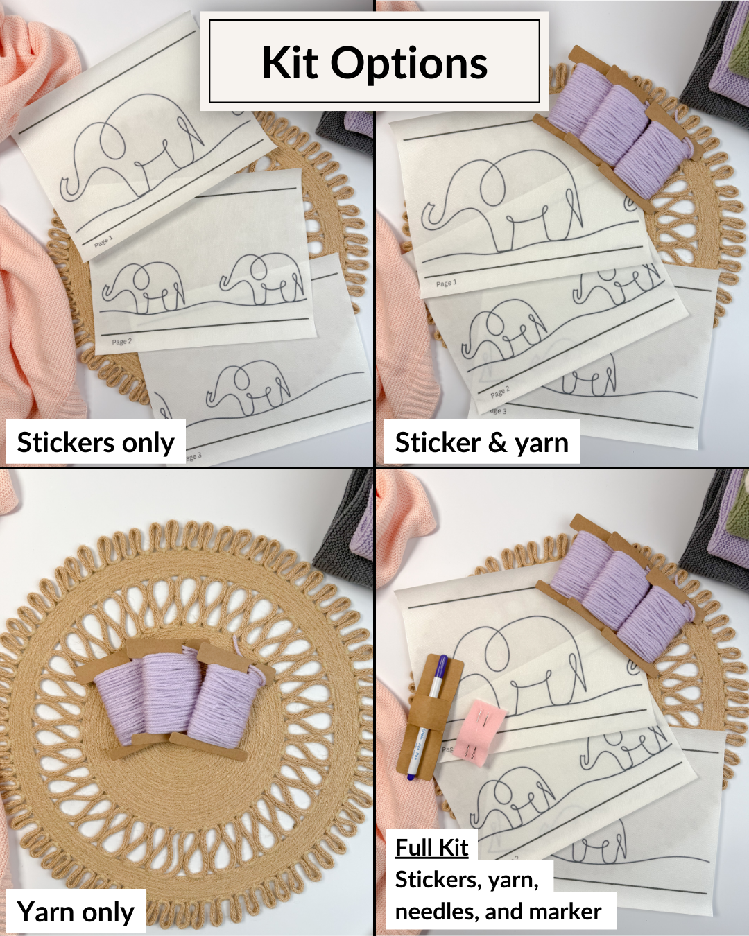 Animal Line Drawings DIY Kit - Ducks, Bears, and Elephants