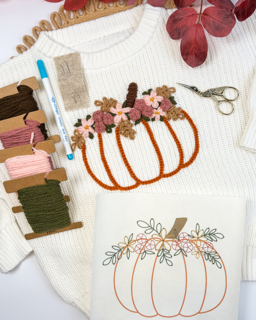 Fall Pumpkin Embroidery DIY Kit