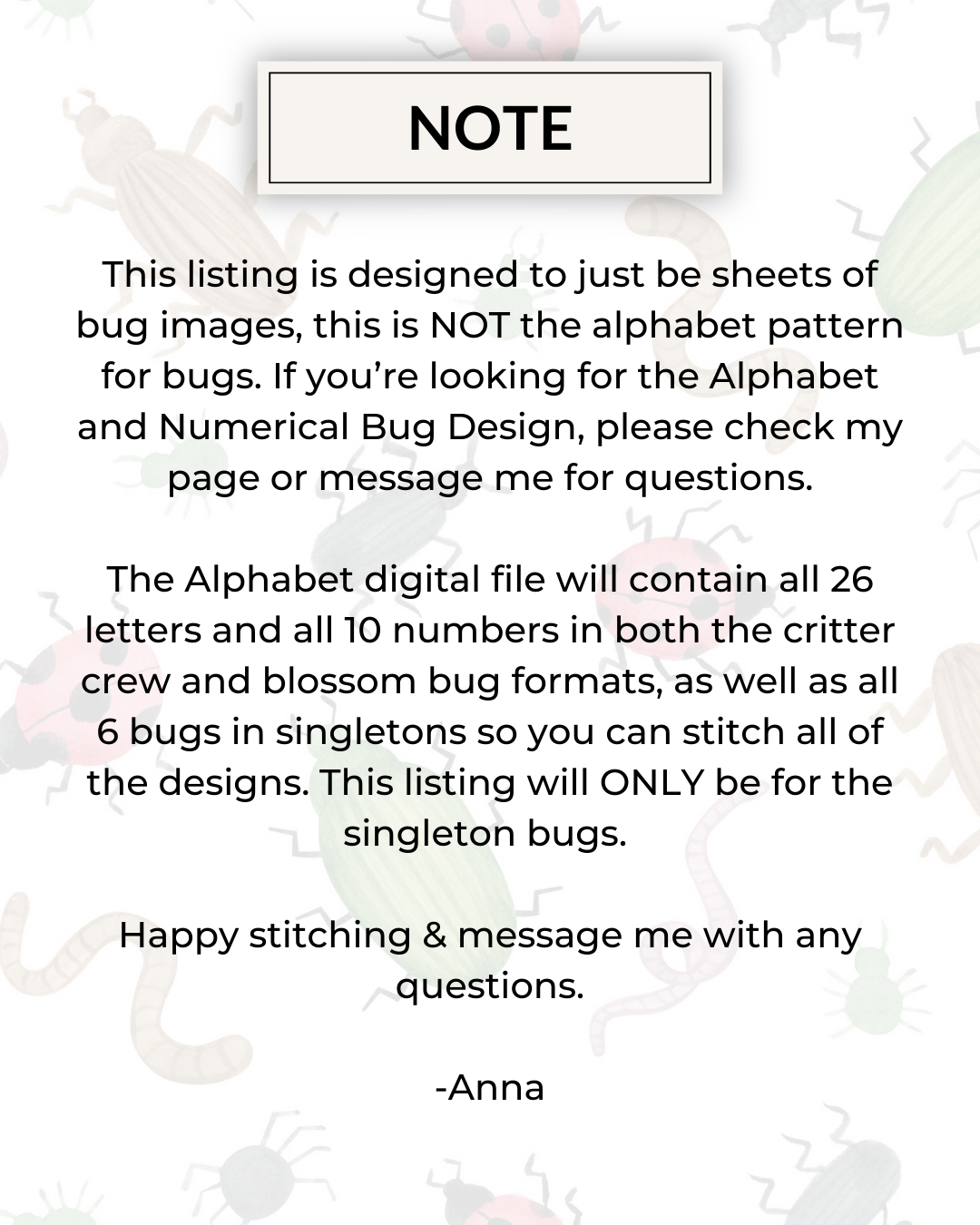 Bug Embroidery Patterns (Digital Download)