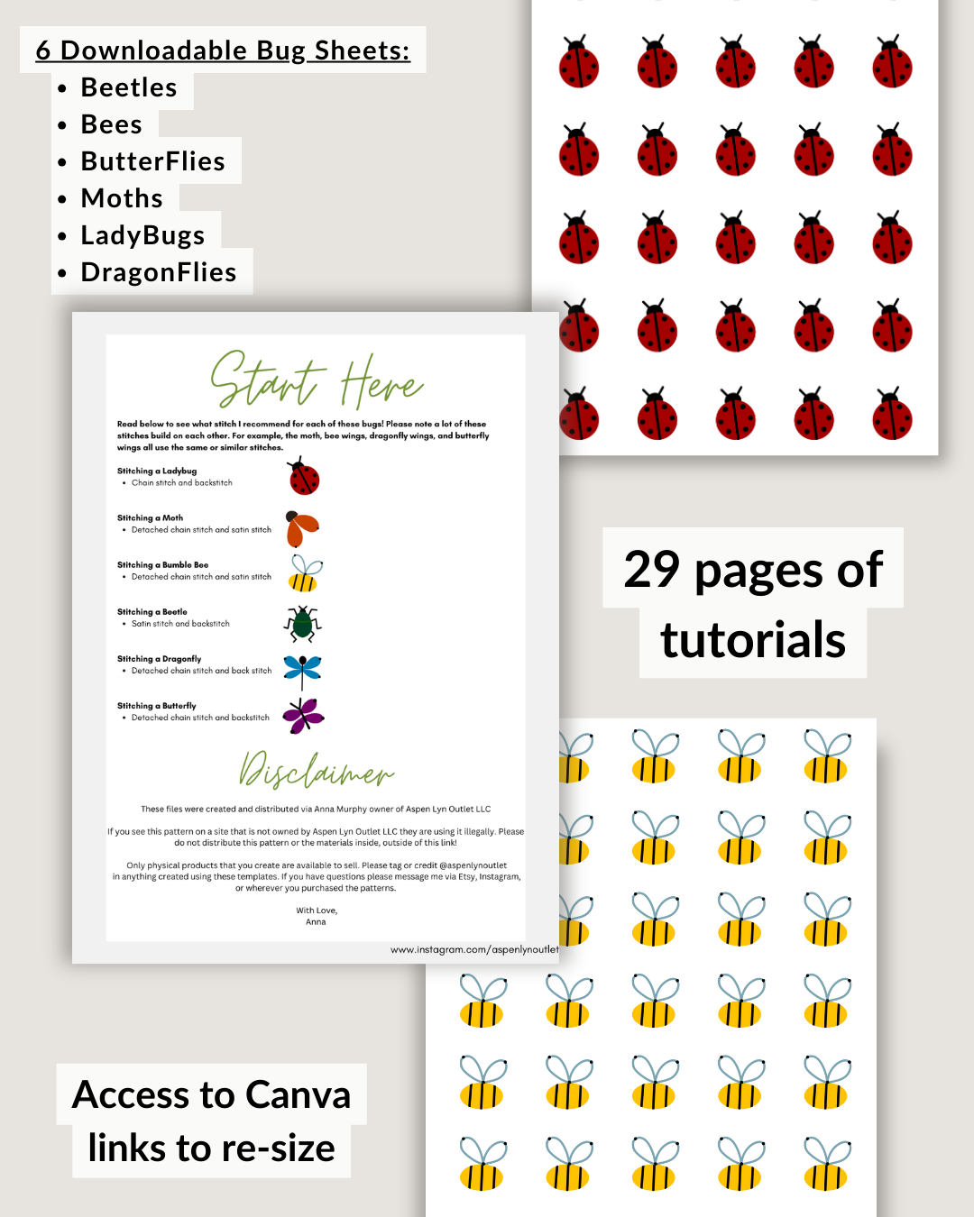 Bug Embroidery Patterns (Digital Download)