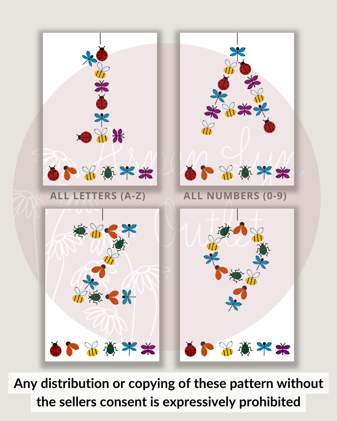 Bug Letter Embroidery Patterns (Digital Download)