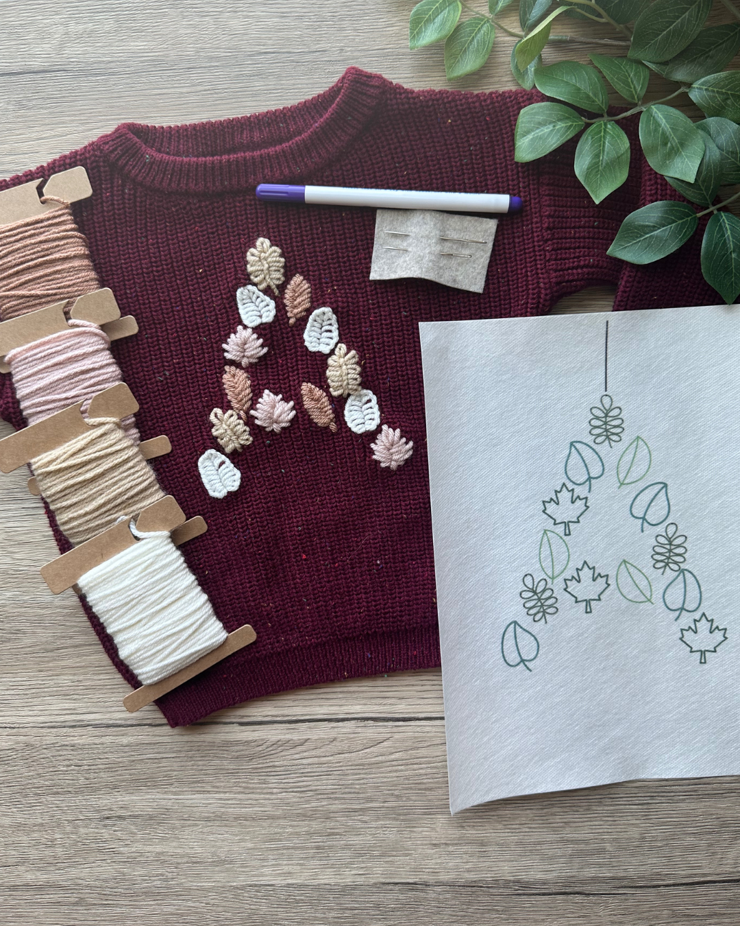 Leaf Letter Embroidery Patterns (Digital Download)