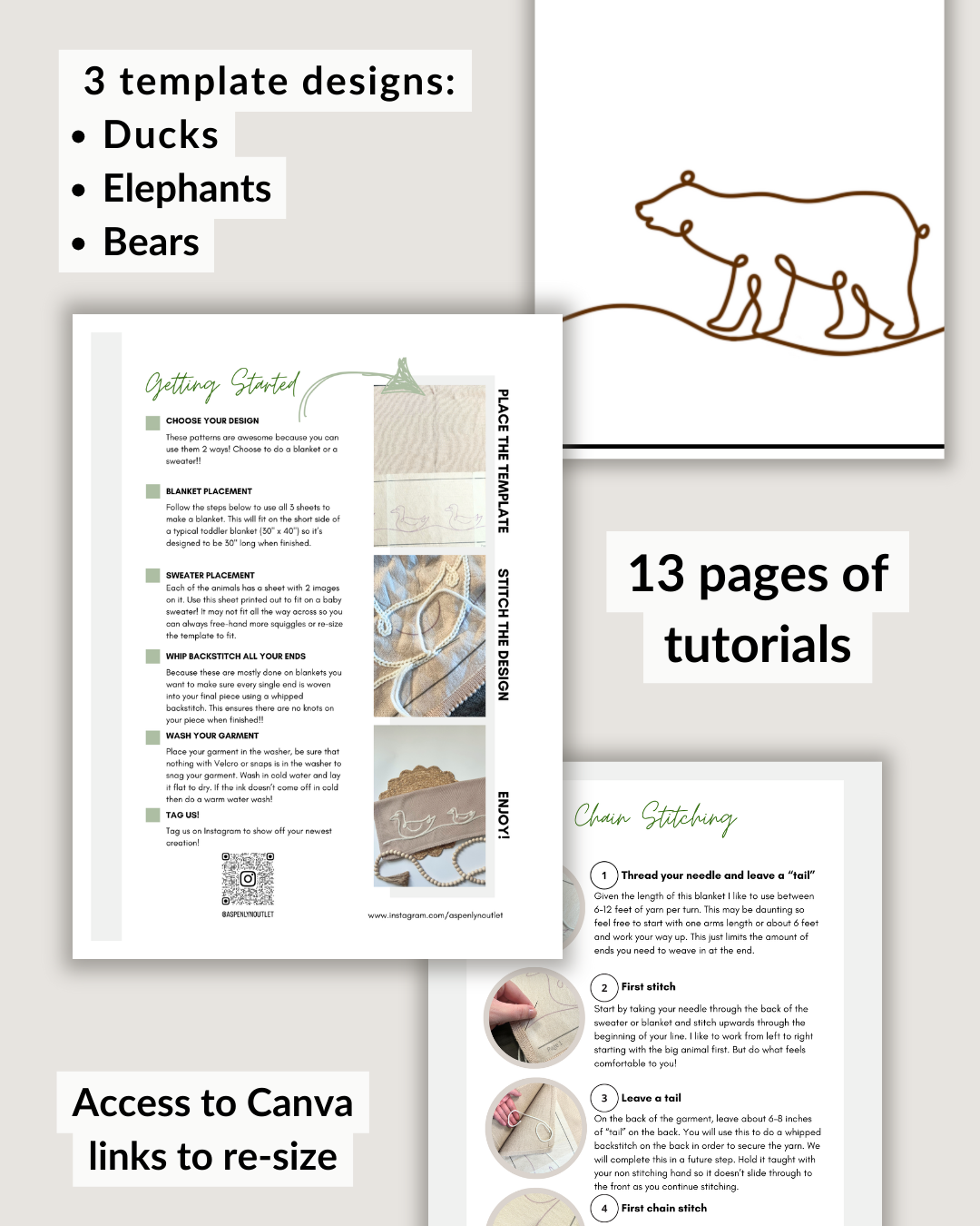 Animal Line Drawings - Ducks, Bears, and Elephants (Digital Download)