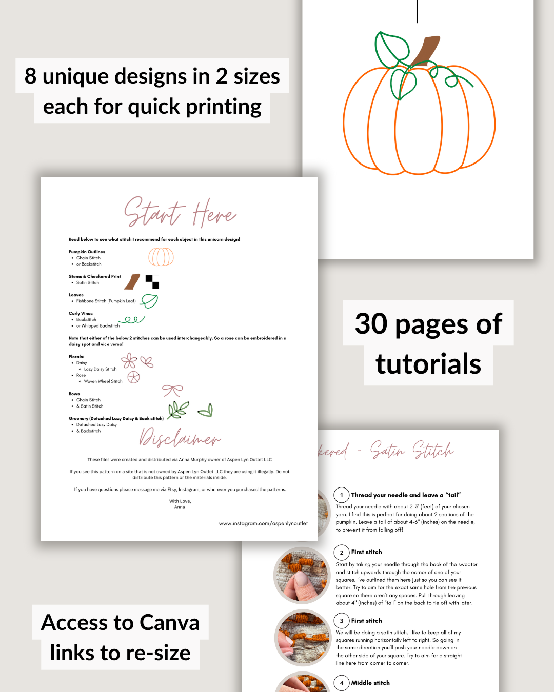 Fall Pumpkin Embroidery Patterns (Digital Download)