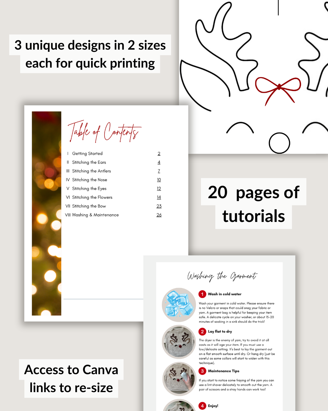 Reindeer Face Embroidery Patterns (Digital Download)