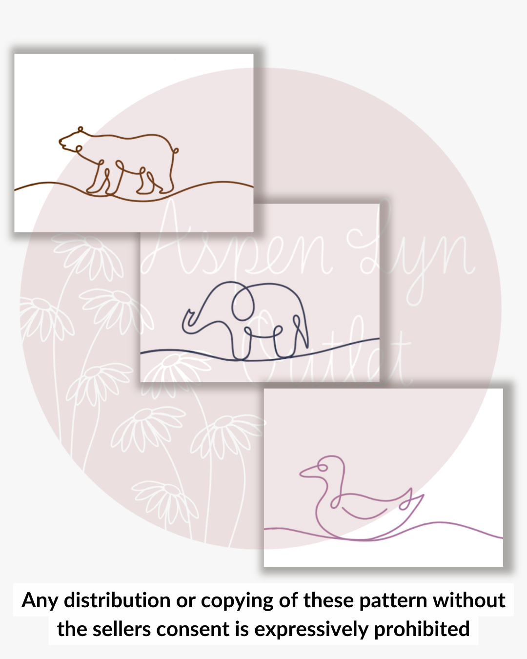 Animal Line Drawings DIY Kit - Ducks, Bears, and Elephants